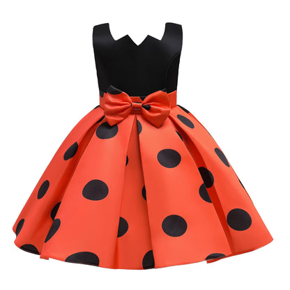 2-10Y Princess Dress For Girls Wave Point Print Bow Full Dress Performance One Piece Party Dress Catpapa ZT-8046