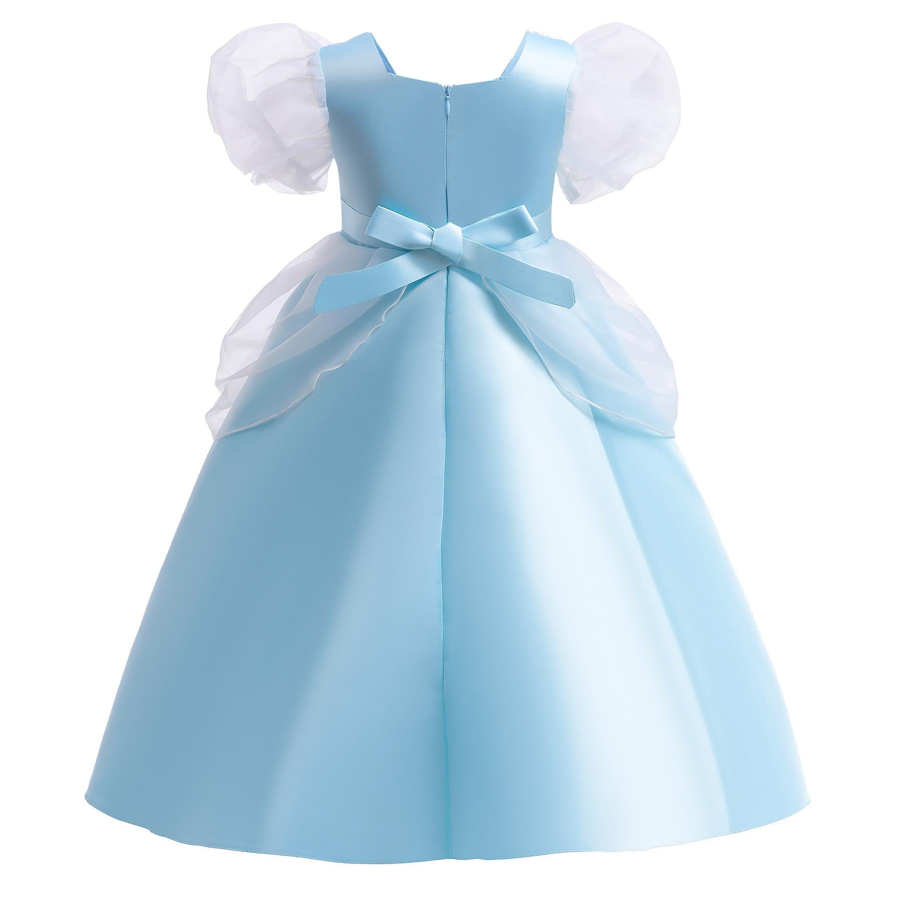 3-12Y Toddler Baby Girls Princess Dress Bubble Sleeve Round Neck Embroidery Dress 1PCS Princess Dress Blue Catpapa Z838