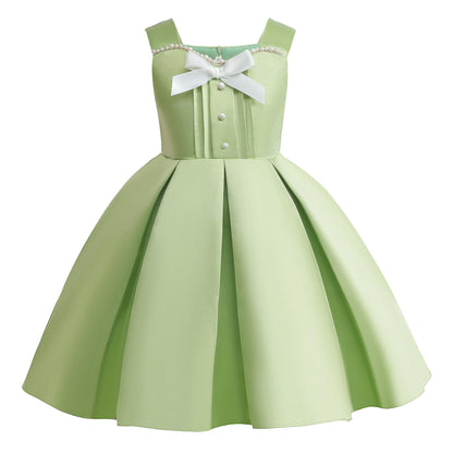 2-10Y Kid Baby Girls Princess Dress Set Sleeveless Straps Puffy Dress With Coat 2Pcs For Party Performance Green Catpapa ZT-T001