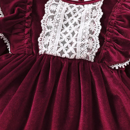 3-24M Baby Girls Dress Satin Lace Long Sleeve One Piece Winter Dress Red Catpapa 222206604