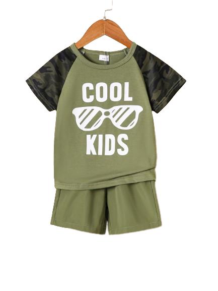 9M-6Y Baby Boys Clothes Sunglasses Pattern Letter Graphics Splice Camouflage Tee Summer Elastic Shorts 2Pcs Outfits Sets Green Catpapa 623060003