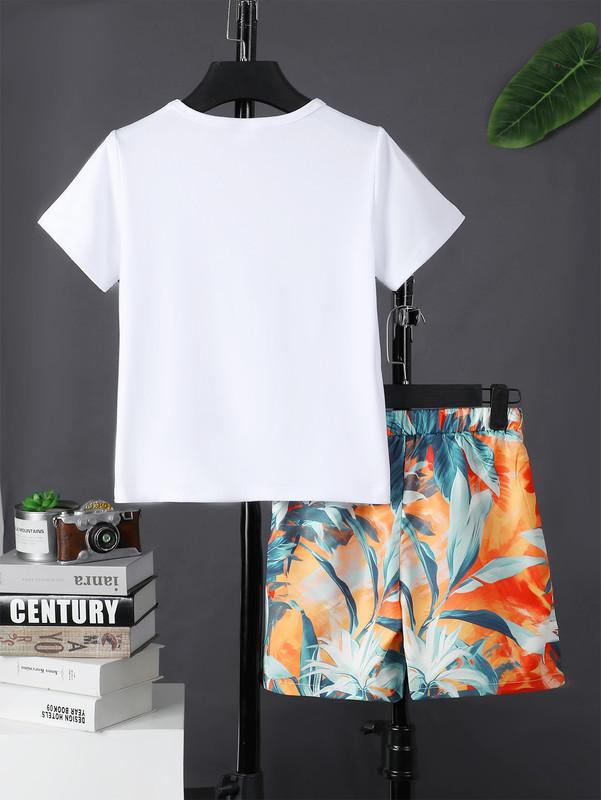7-15Y Ready Stock Kid Boys Outfits Coconut Tree Graphic Print Casual Short Sleeve T-shirt Full Print Shorts Set 2Pcs Clothing For Summer, As Gifts Catpapa 462401038
